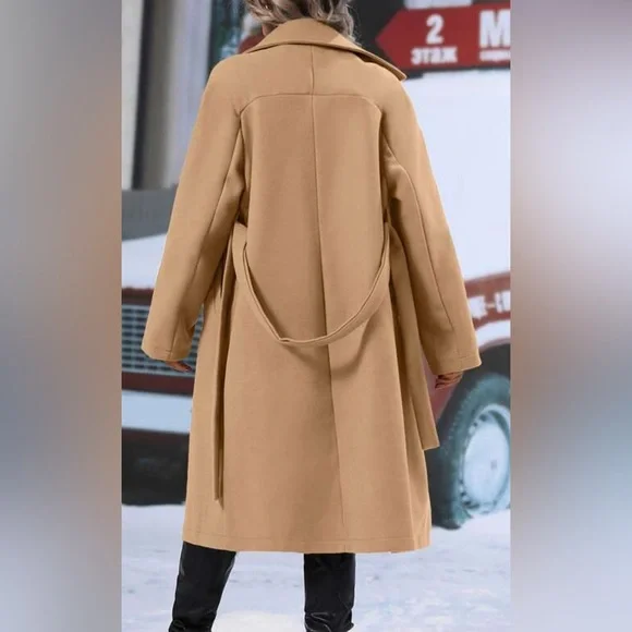 SHEIN Faux Wool Double Breasted Peacoat Trench Coat Womens Large 8/10 NWT - Picture 2 of 11